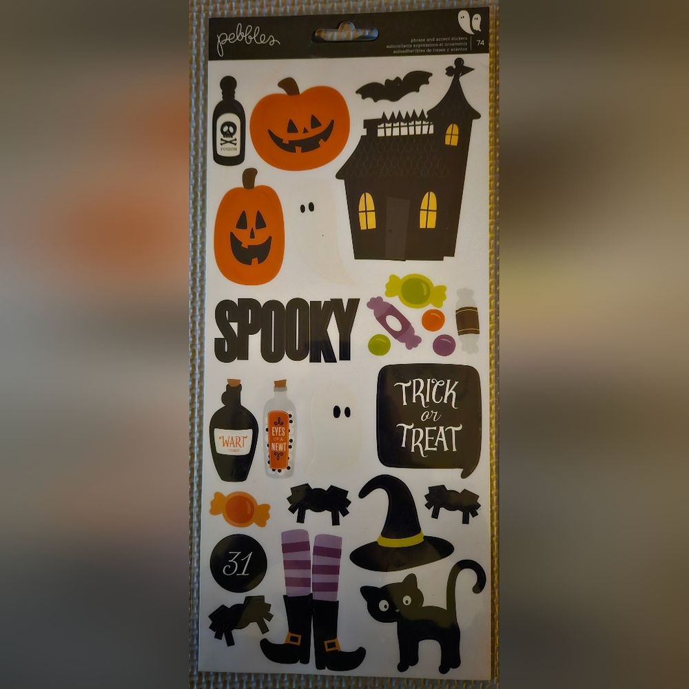 Pebbles Halloween Phrase & Accent Stickers NEW | 74 Count